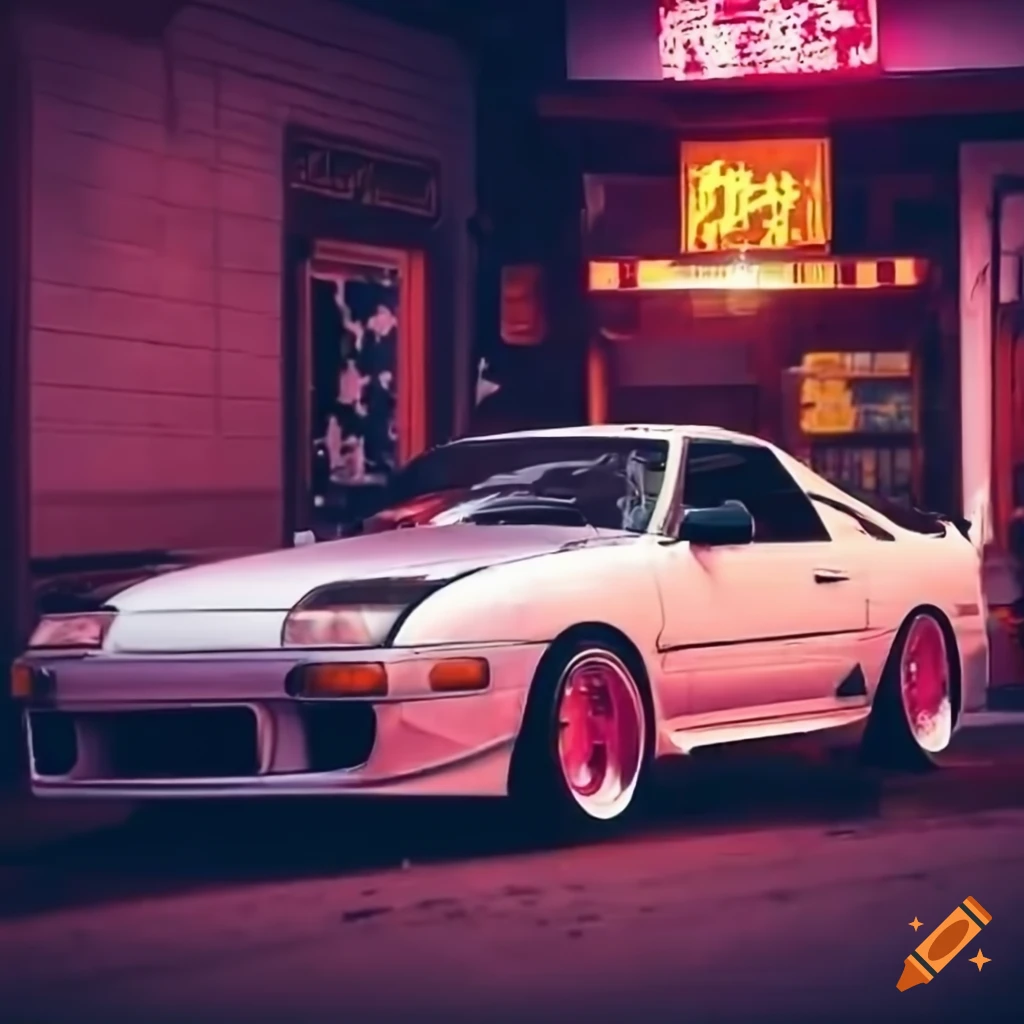 Toyota supra mk4 driving through the streets of japan at night on
