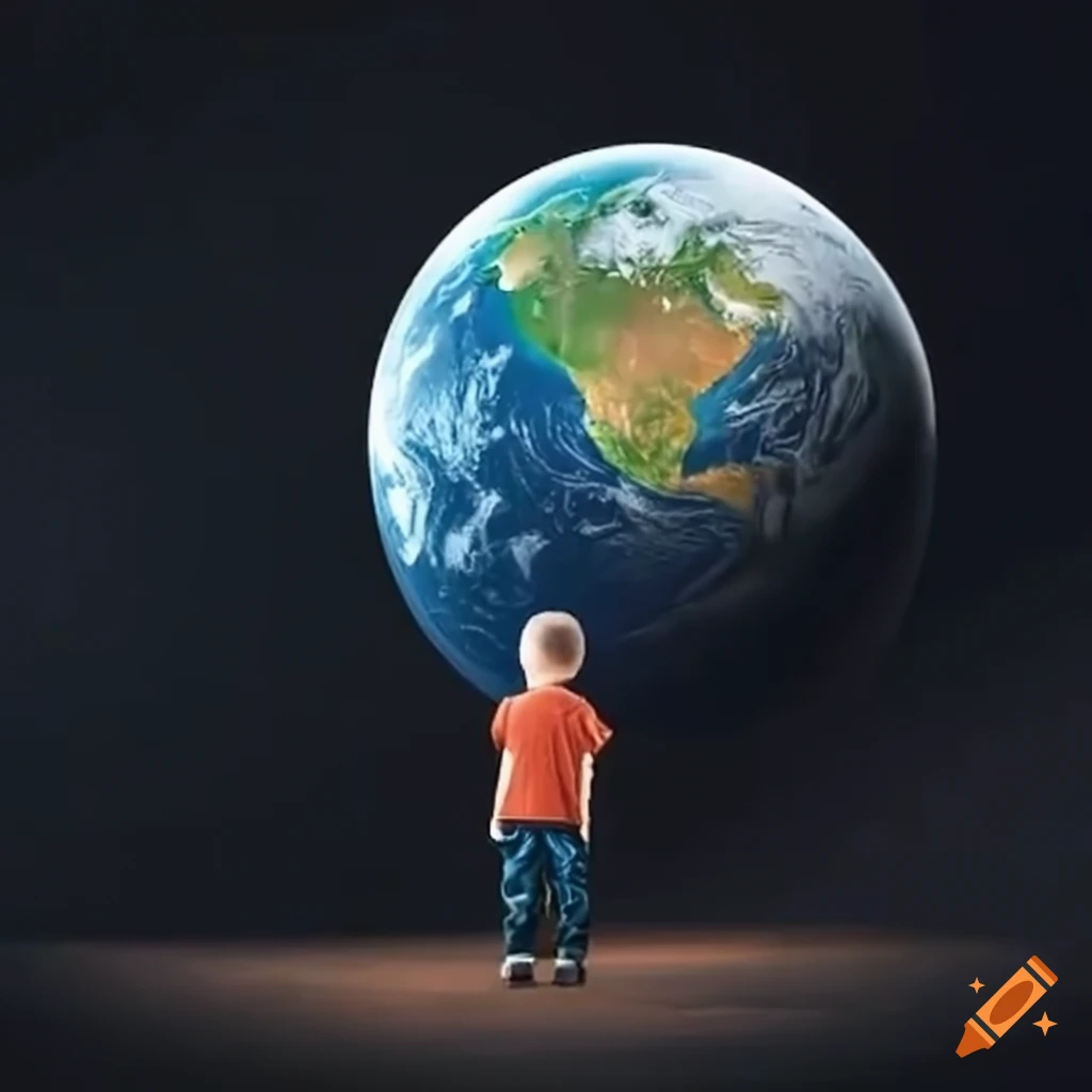 Image of a boy standing on mars with earth in view on Craiyon
