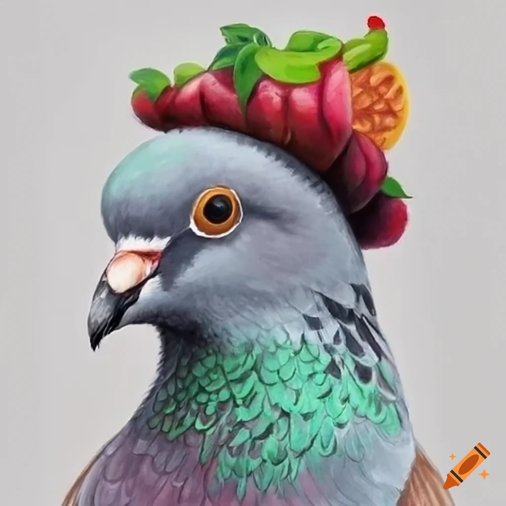 Pigeon wearing a fruit hat on Craiyon