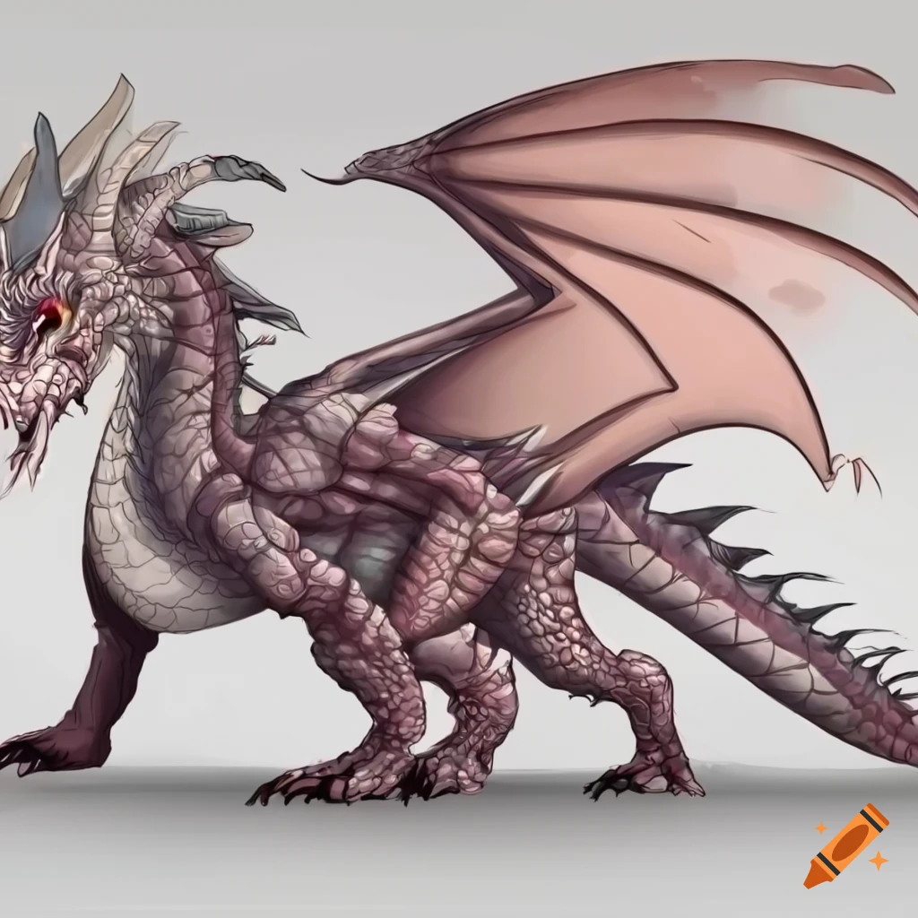 Detailed illustration of a dragon in side view on Craiyon