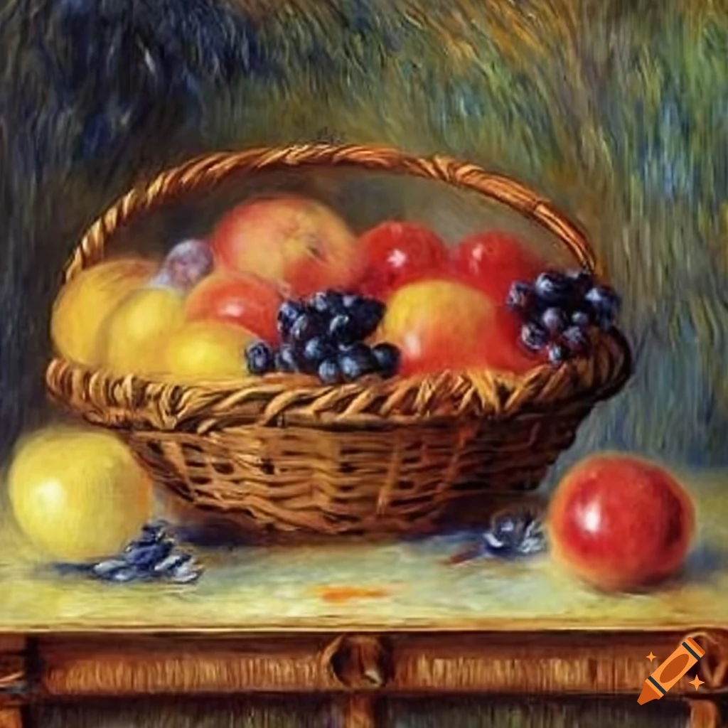 Oil painting of a basket of fruits on Craiyon