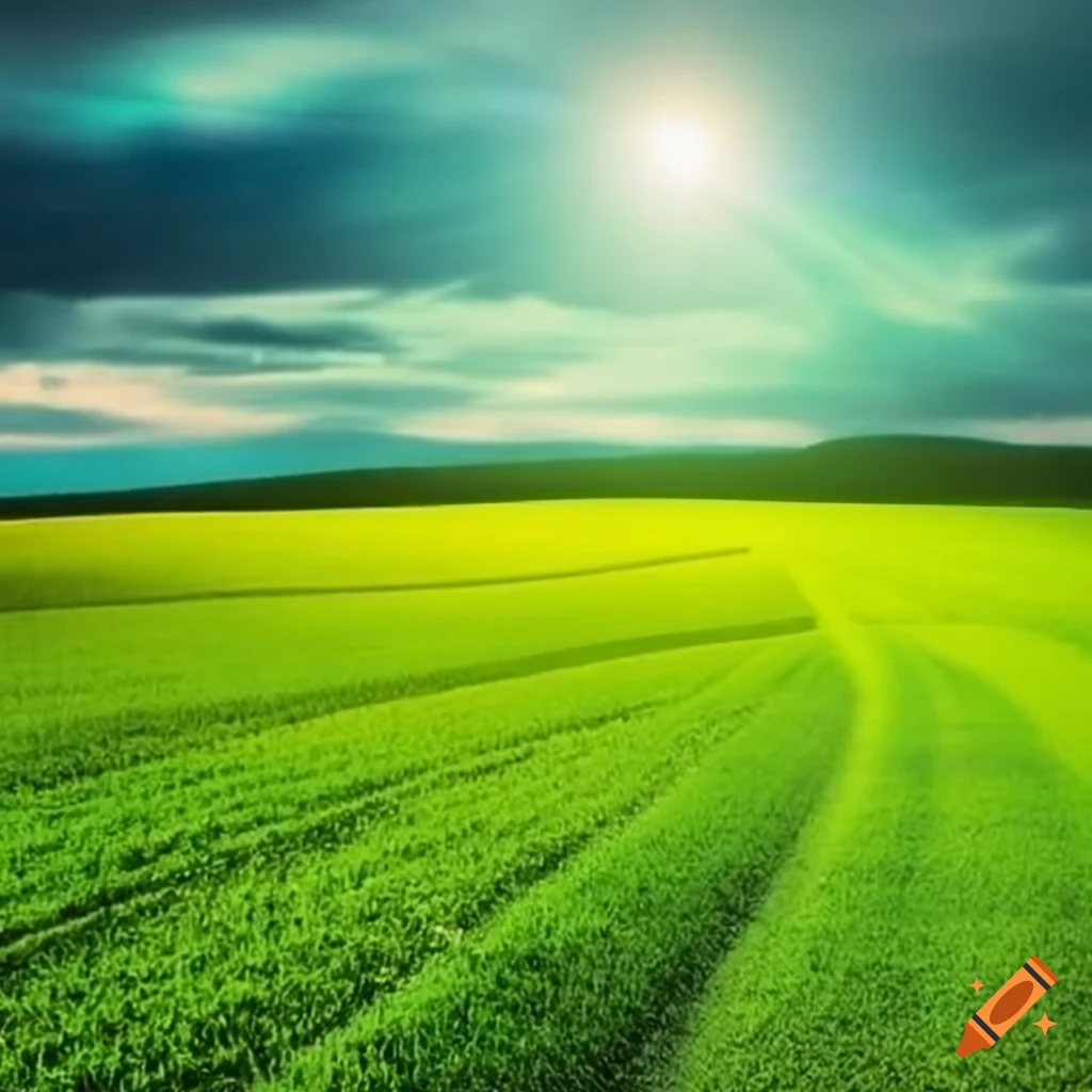 Vibrant green fields landscape