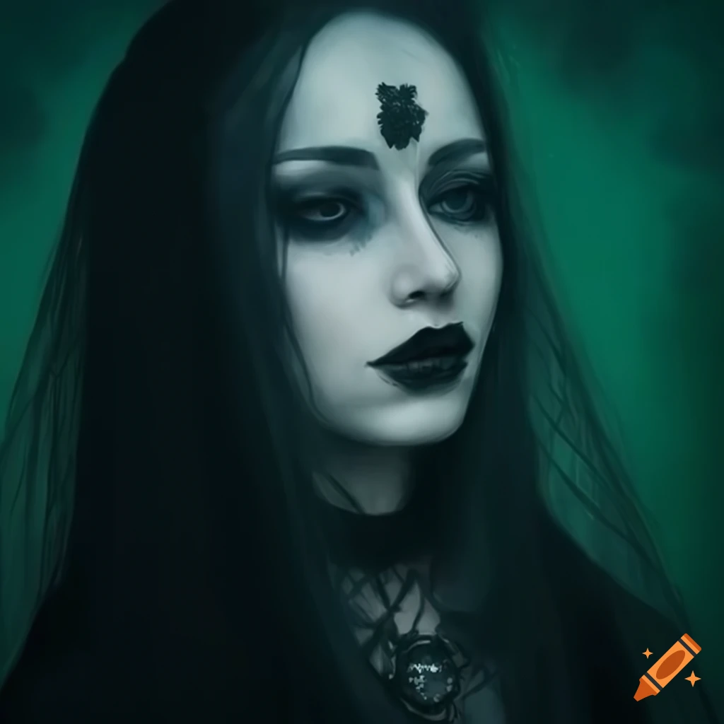 Close-up of a gothic woman with black veil