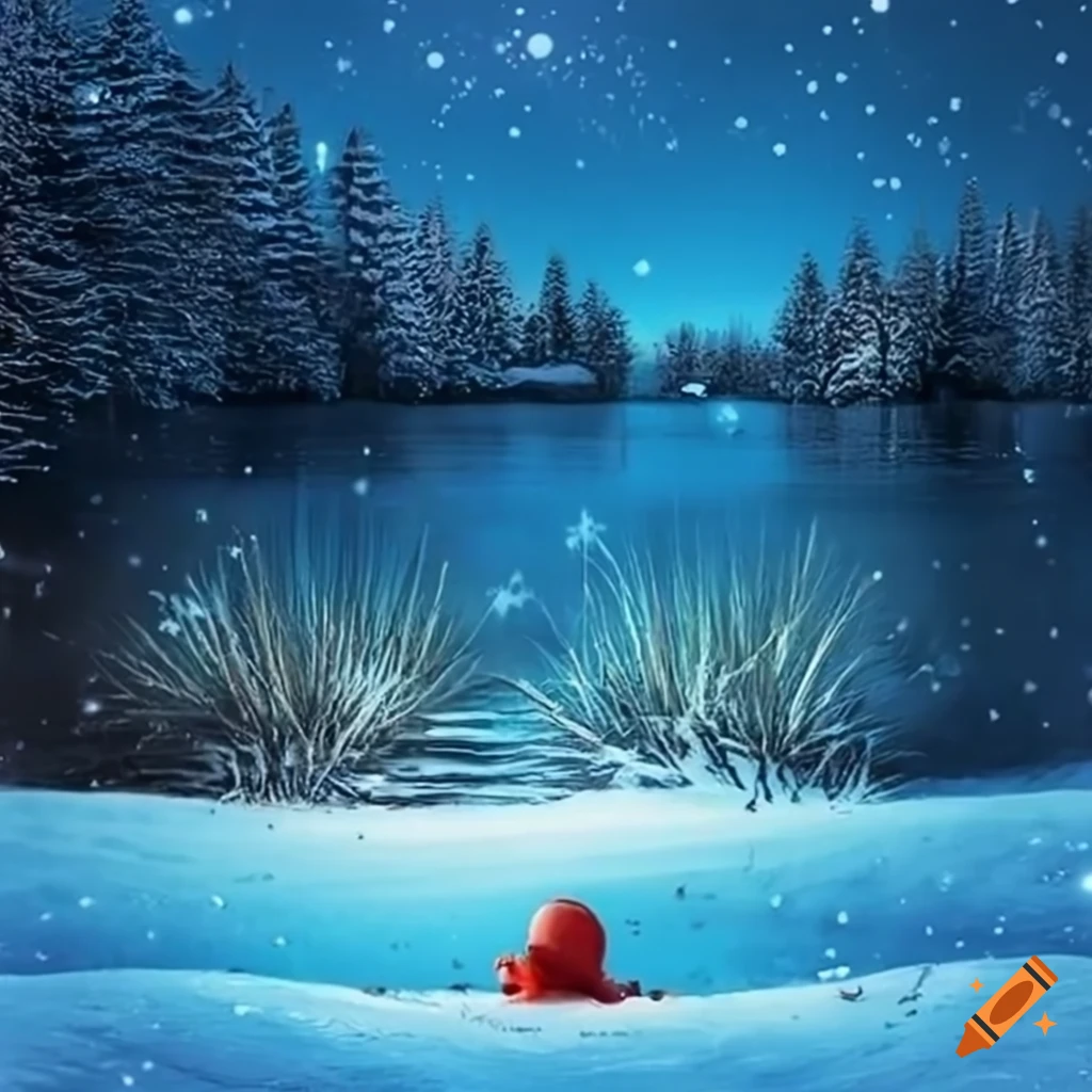 Christmas postcard with a beautiful lake