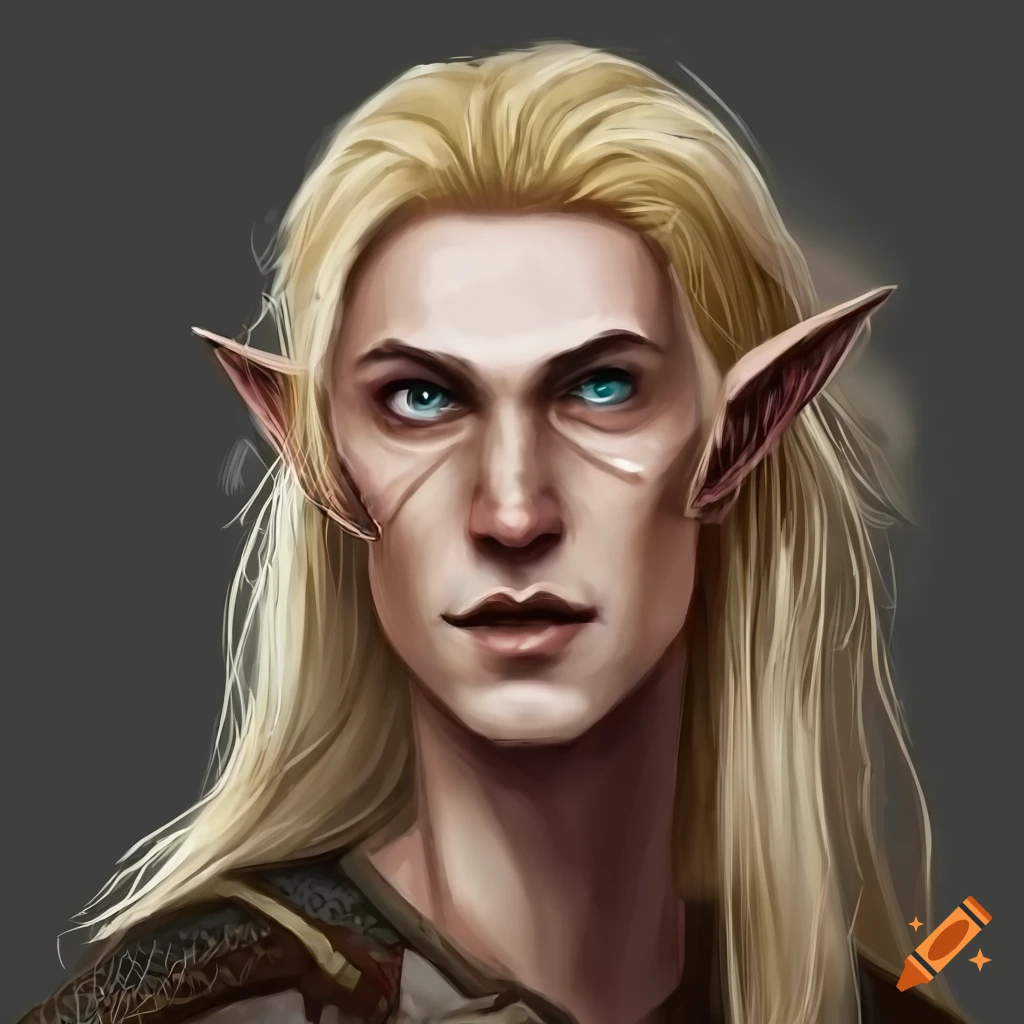 portrait of a strong half-elf with intense gray eyes