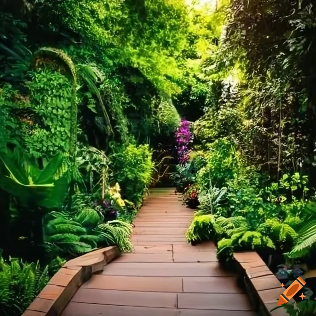 backyard garden with jungle walkway