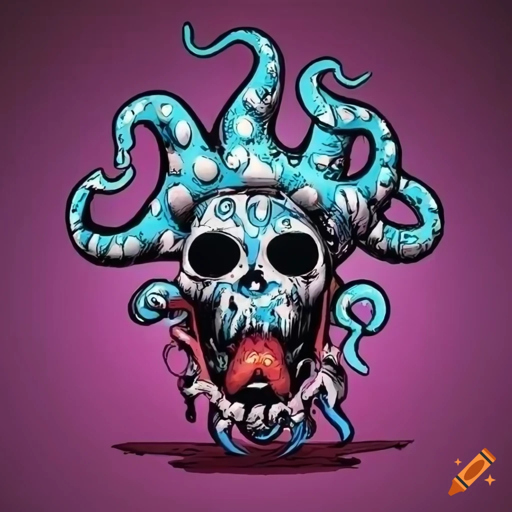 comic style psychedelic heavy metal octopus logo