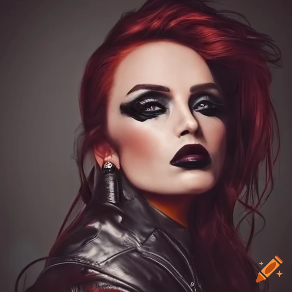 Stylish woman with black eyeliner and leather jacket