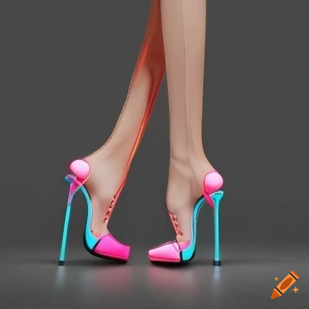 Futuristic high heel shoes with neon buttons on Craiyon