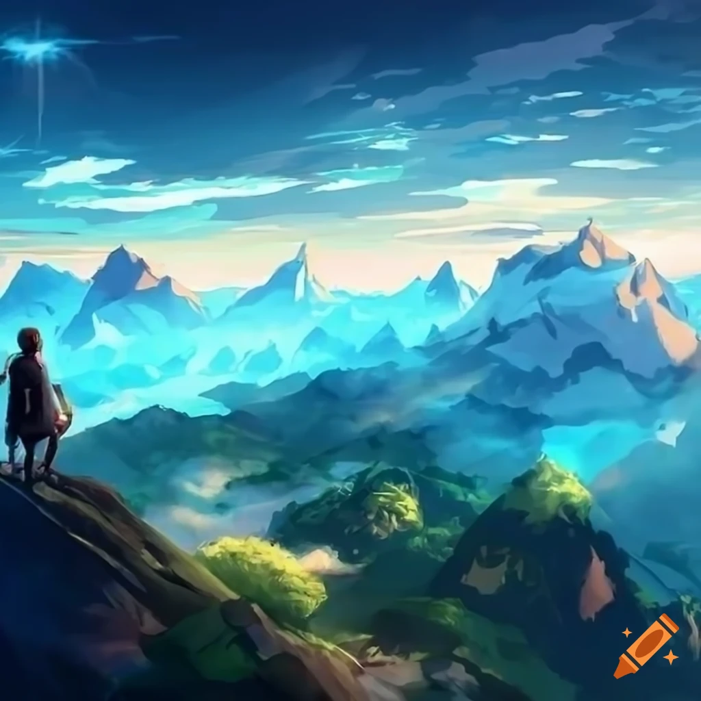 Anime Scenery Of A Game World On A Mountain On Craiyon
