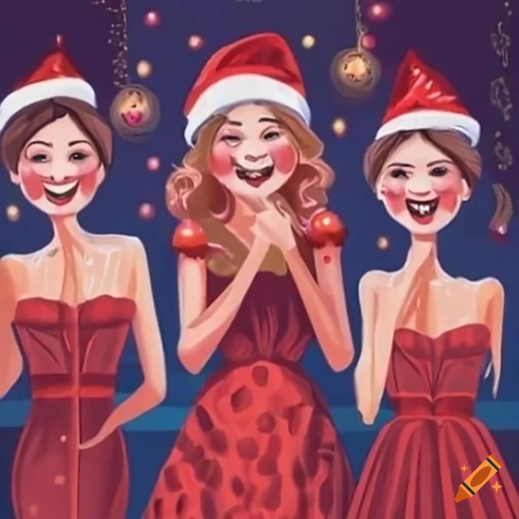 women singing carols by the fireplace