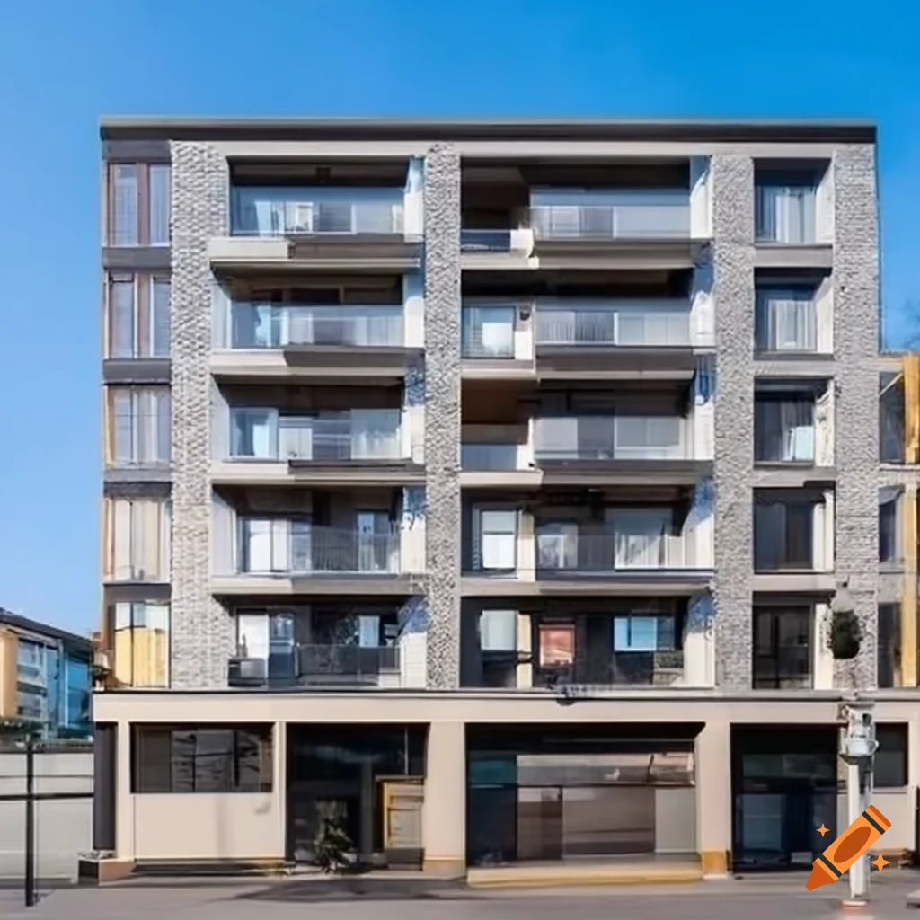 Modern apartment building with streetlevel shops on Craiyon
