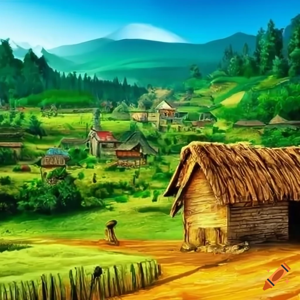 Drawing Scenery Village Village Scenery Drawing - Drawing Of Village Life -  & Background , Village Scene HD wallpaper | Pxfuel
