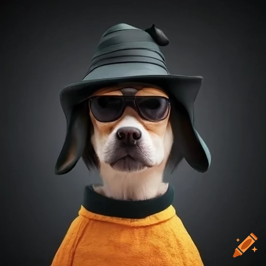 Dog wearing sunglasses and hat on Craiyon