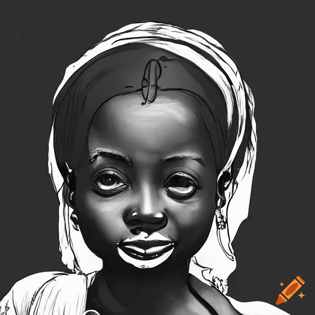 Black And White Cartoon Of An African Girl In 1925 On Craiyon 6243