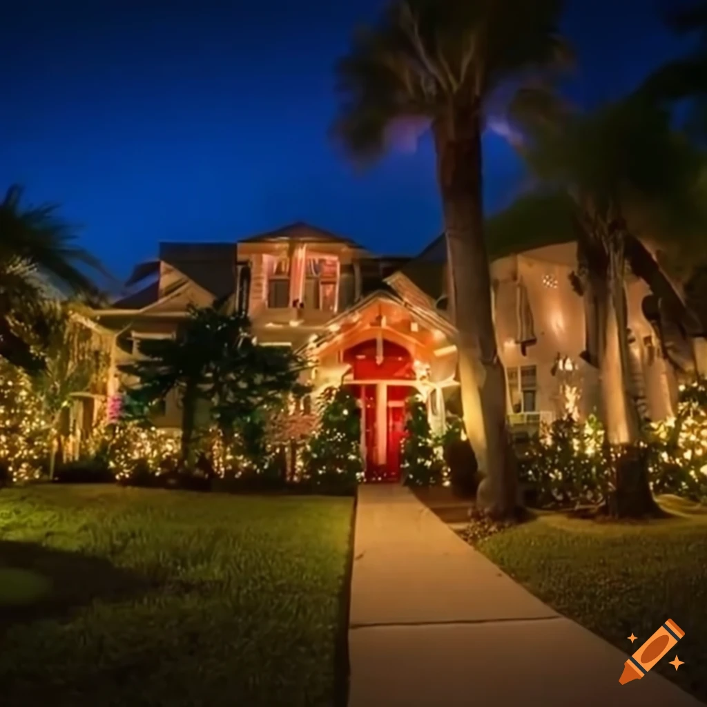 Orlando house with christmas lights on trees on Craiyon