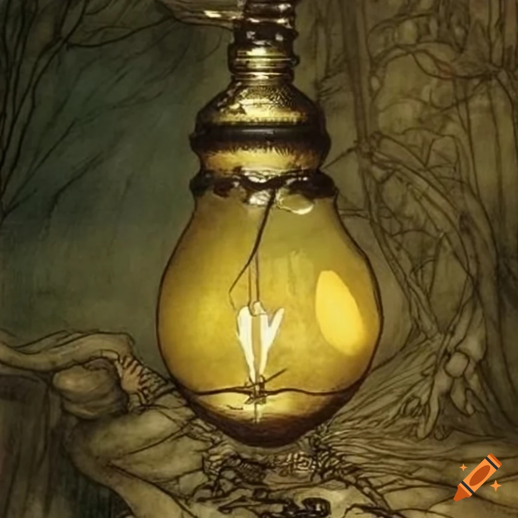 rococo art with a dragonfly in amber lightbulb