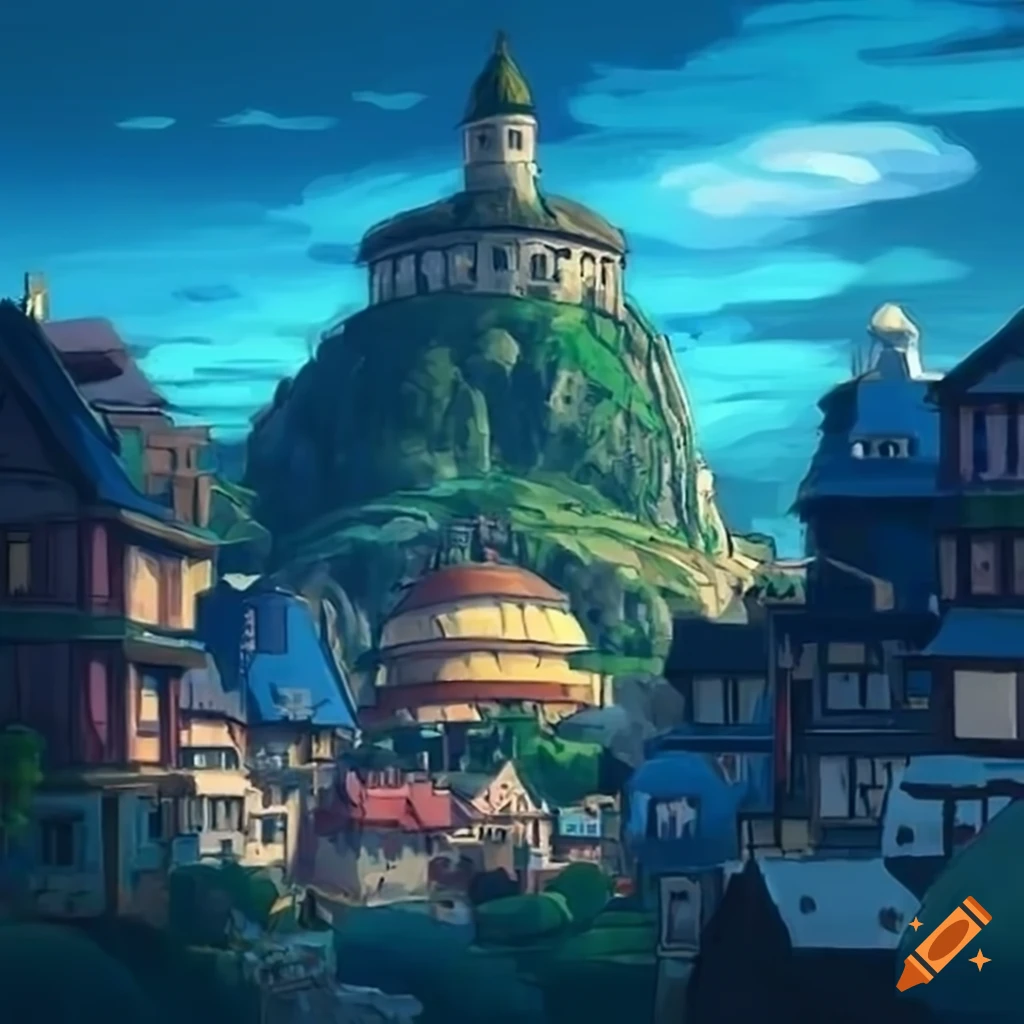 picture of a beautiful Ghibli-inspired port town
