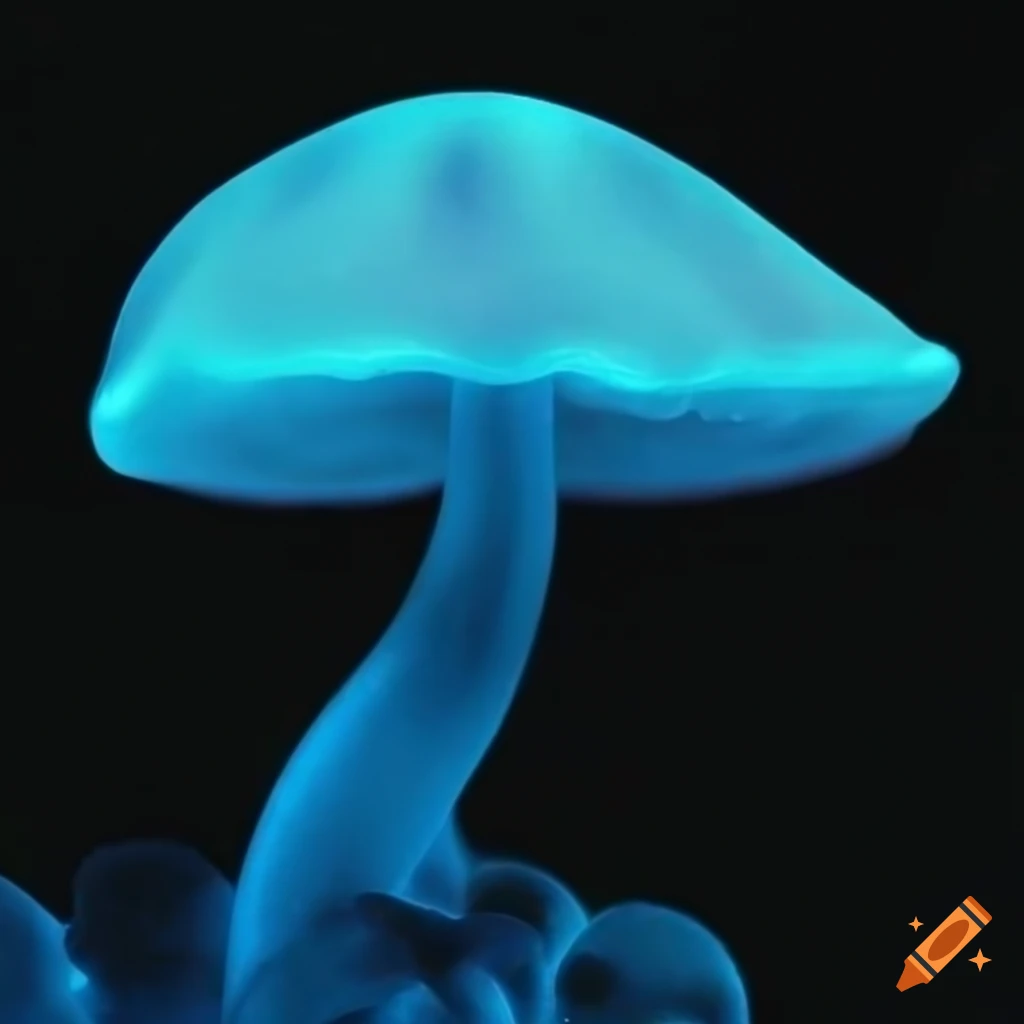 blue bioluminescent fungi on a black background