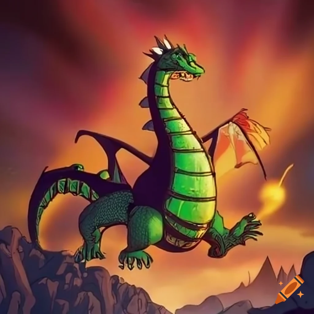 nostalgic cartoon dragon from the 80s