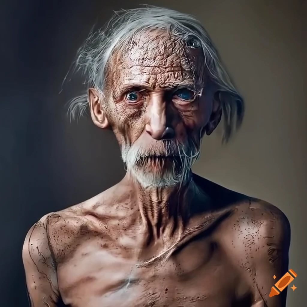Hyperrealism art of a homeless cyborg man