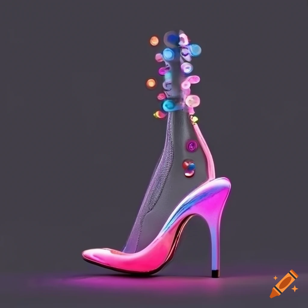 Futuristic high heel shoes with neon buttons on Craiyon