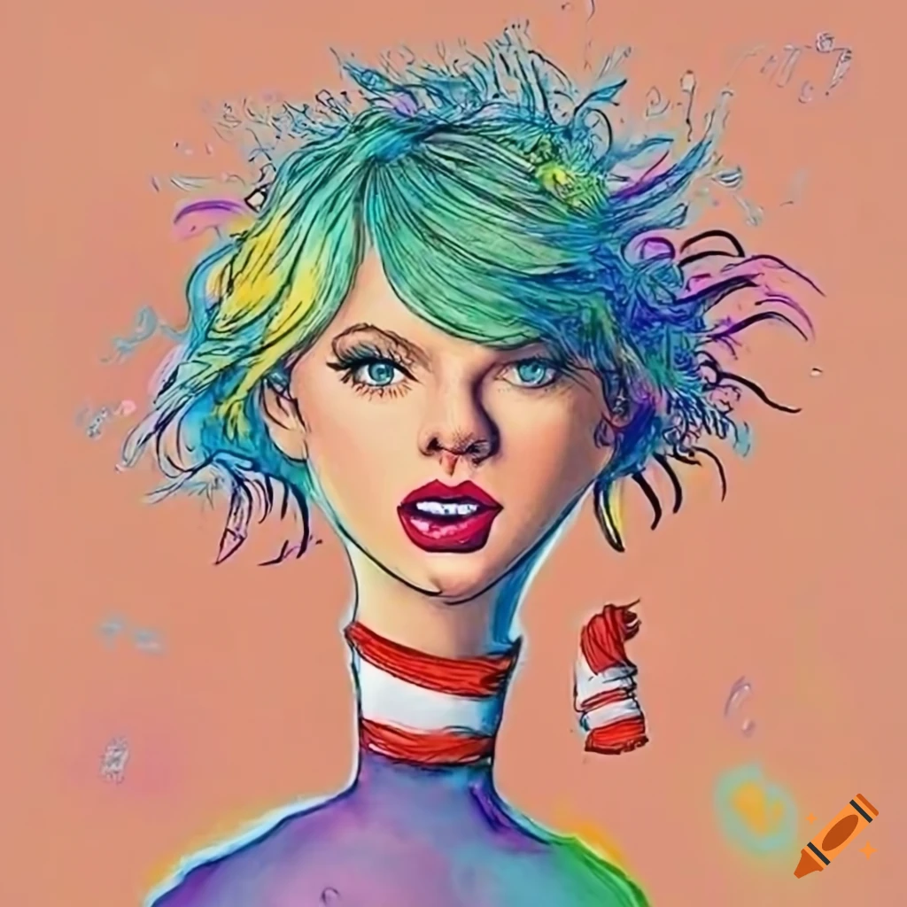 Colorful Humorous Book Illustration Of Taylor Swift On Social Media On