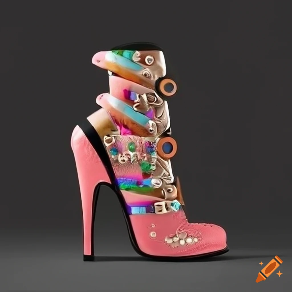 Futuristic chicken leg high heel shoes with colorful buttons