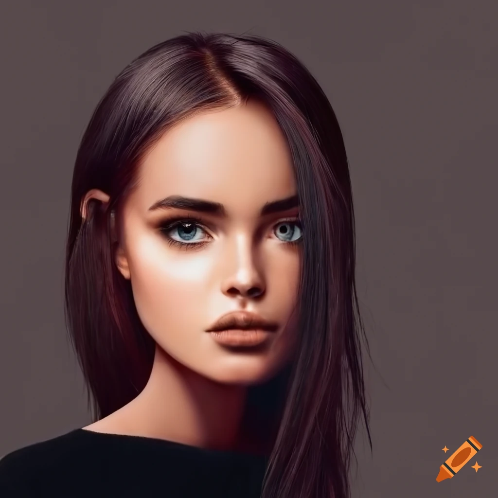 portrait of a beautiful woman with dark brown hair and brown eyes