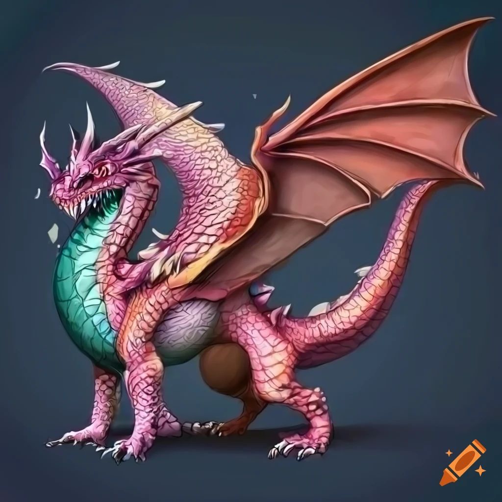 illustration of a side view dragon with wings and four legs