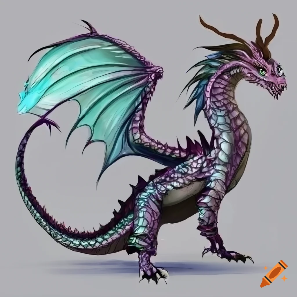 side view concept art of a dragon with wings and four legs