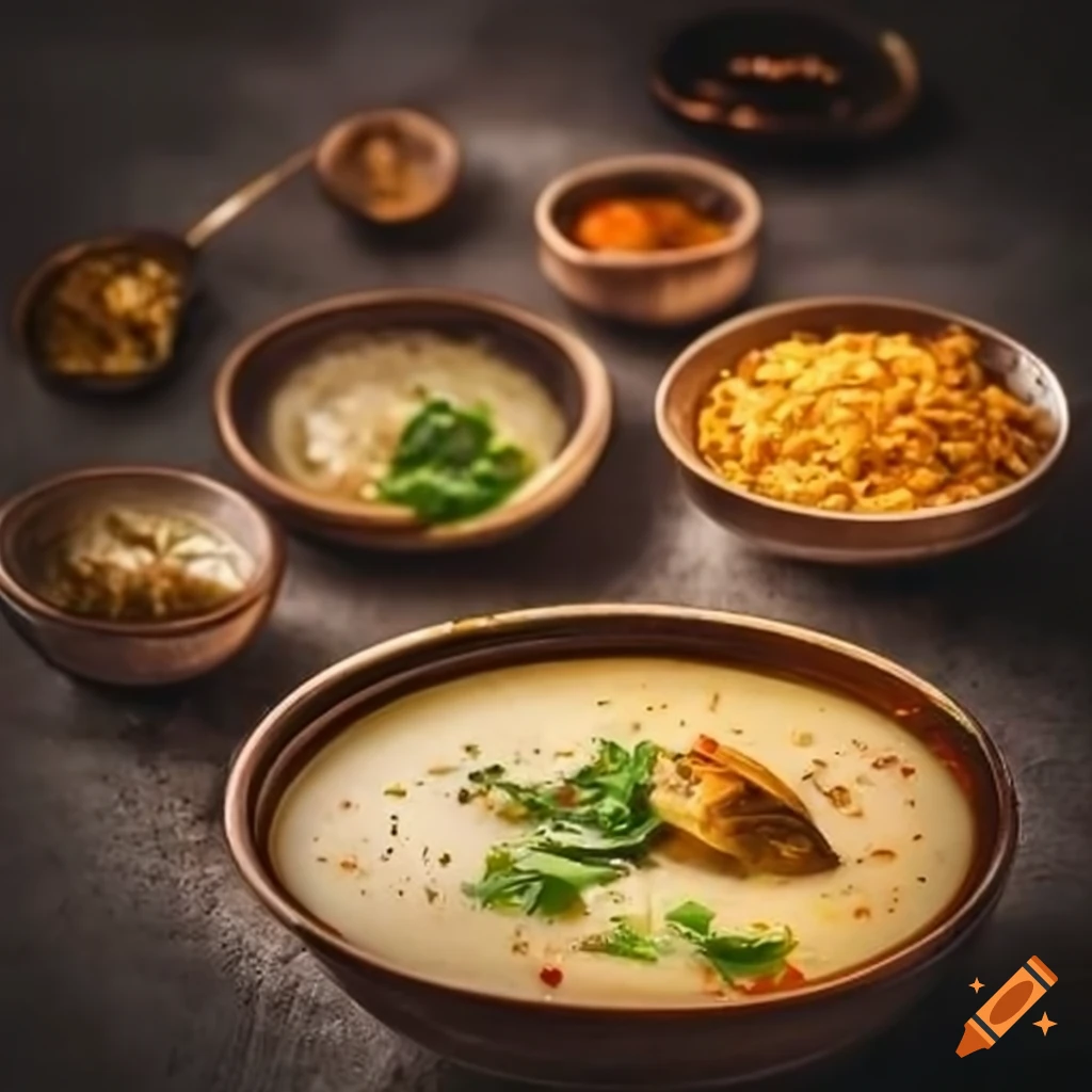 Delicious indian chicken soup with roasted chicken and rice on Craiyon