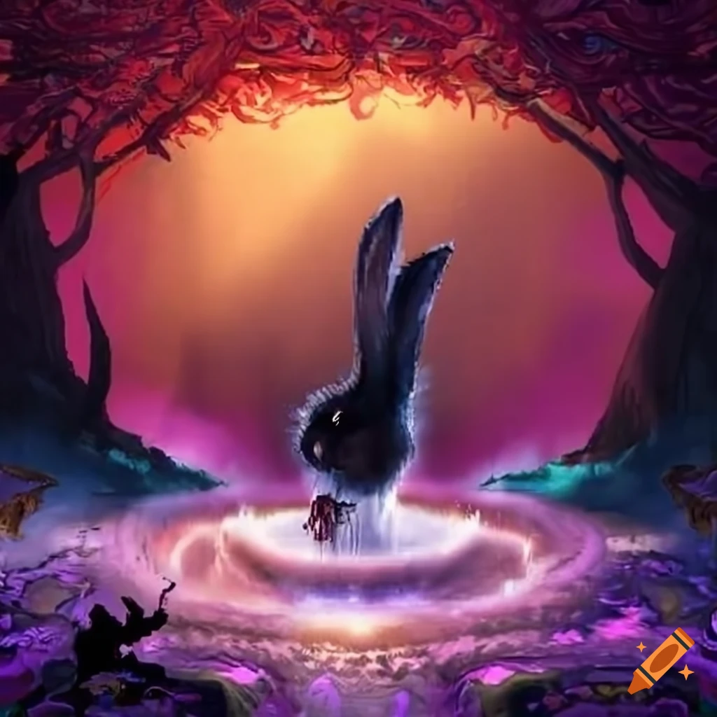 Illustration of a rabbit in a mystical forest on Craiyon