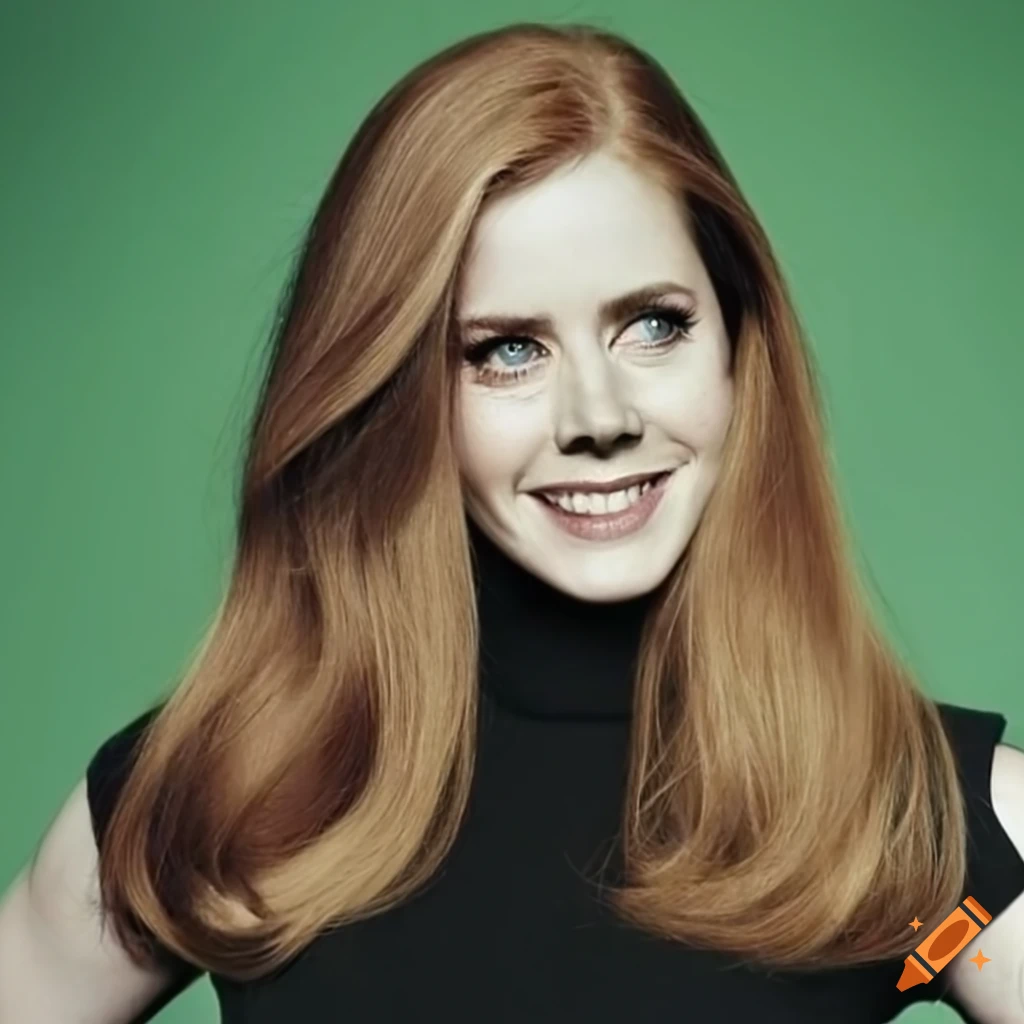 Amy Adams smiling in a black turtleneck on green background