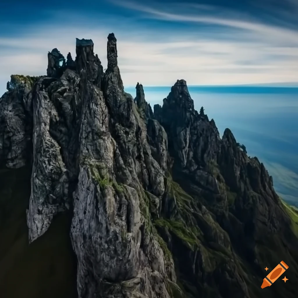 view of an orc stronghold on a tall peak