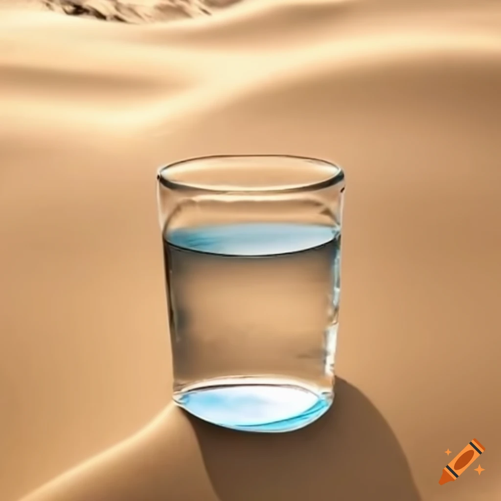 glass of water in a sandy desert