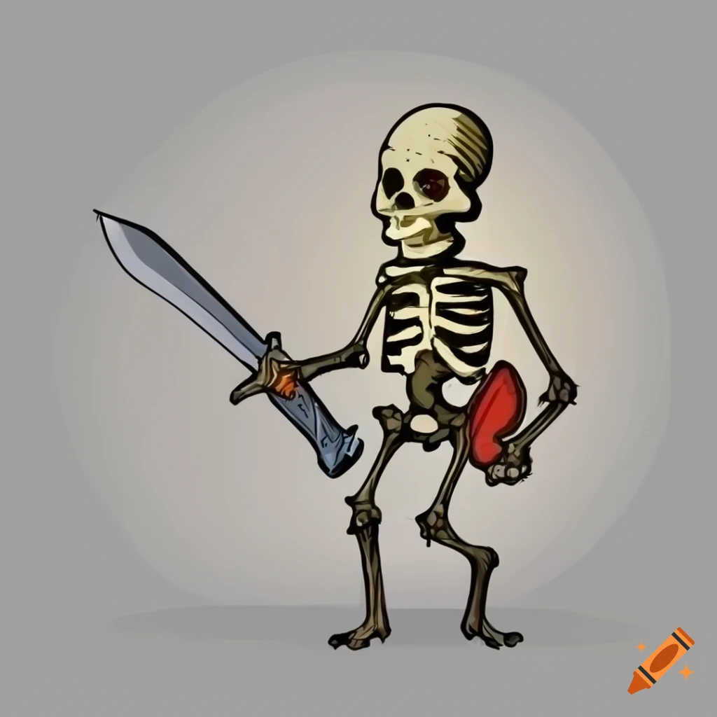 Cartoon skeleton with sword on Craiyon