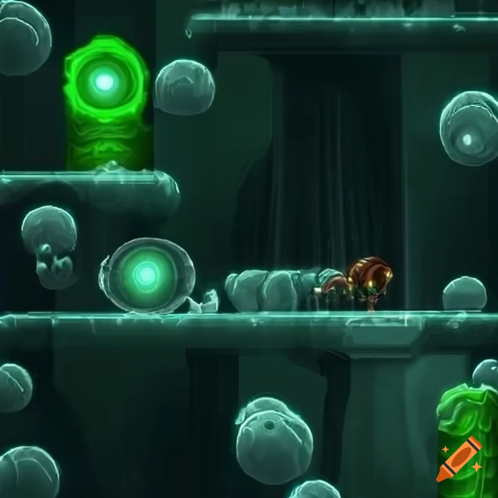 realistic 2D background for a Metroid game