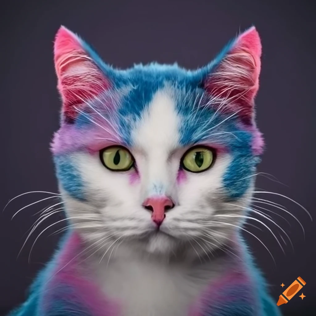 Cat with white, blue, and pink fur