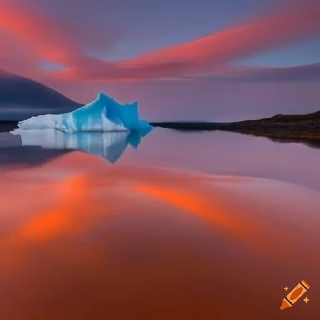 deep orange lake with icebergs