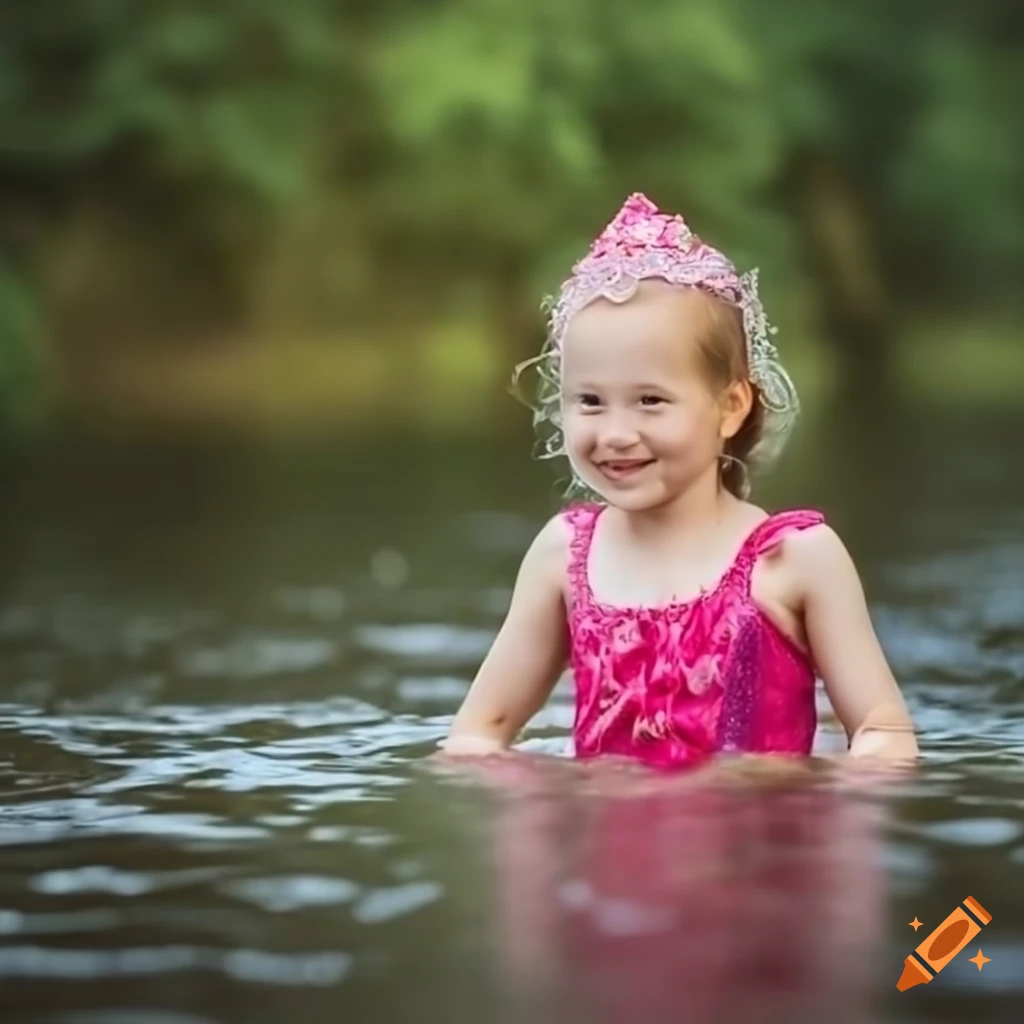 little girl swimming in a princess dress