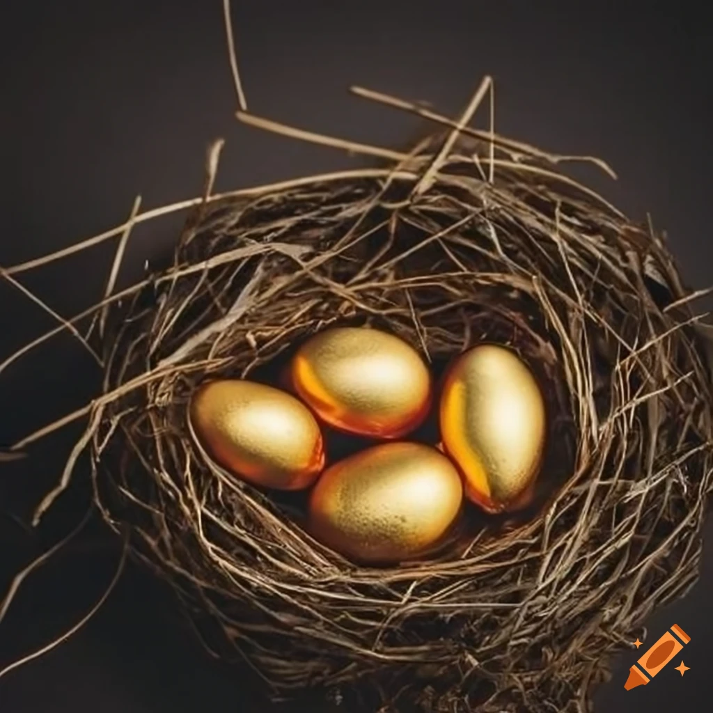 Bird nest with golden eggs on Craiyon