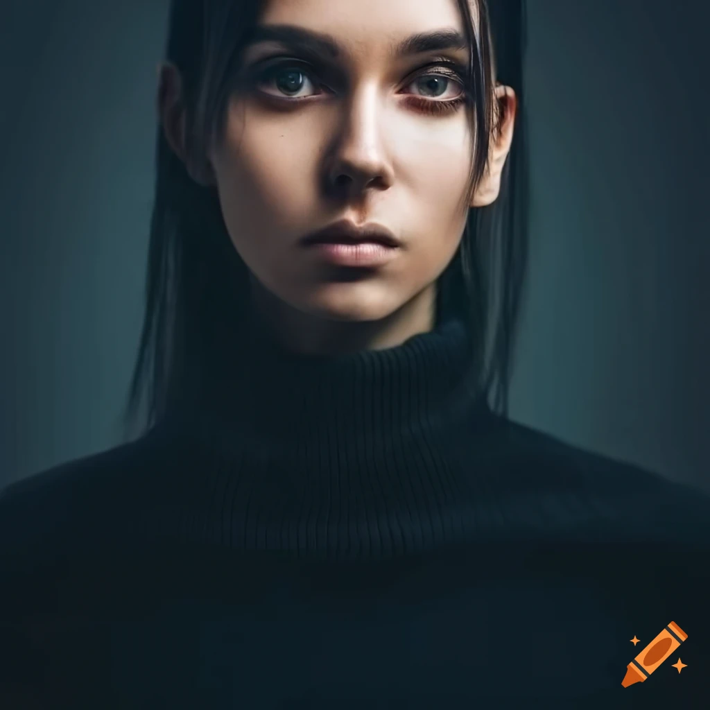 Portrait of a beautiful woman in a black sweater on Craiyon