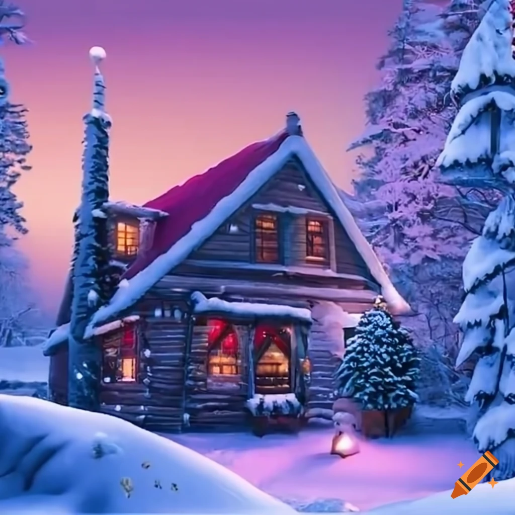 Cabin In The Snow During Christmas