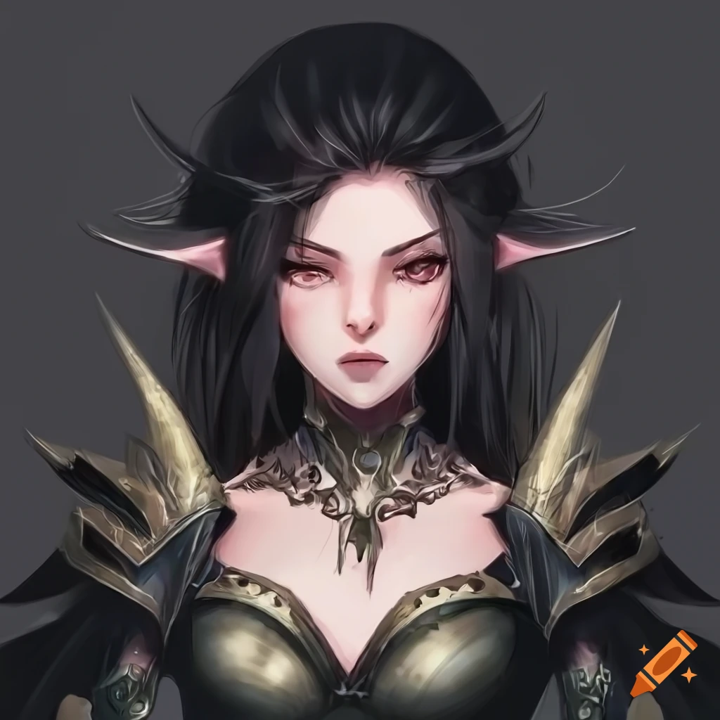 Portrait Of A Confident Female Elf With Black Hair On Craiyon