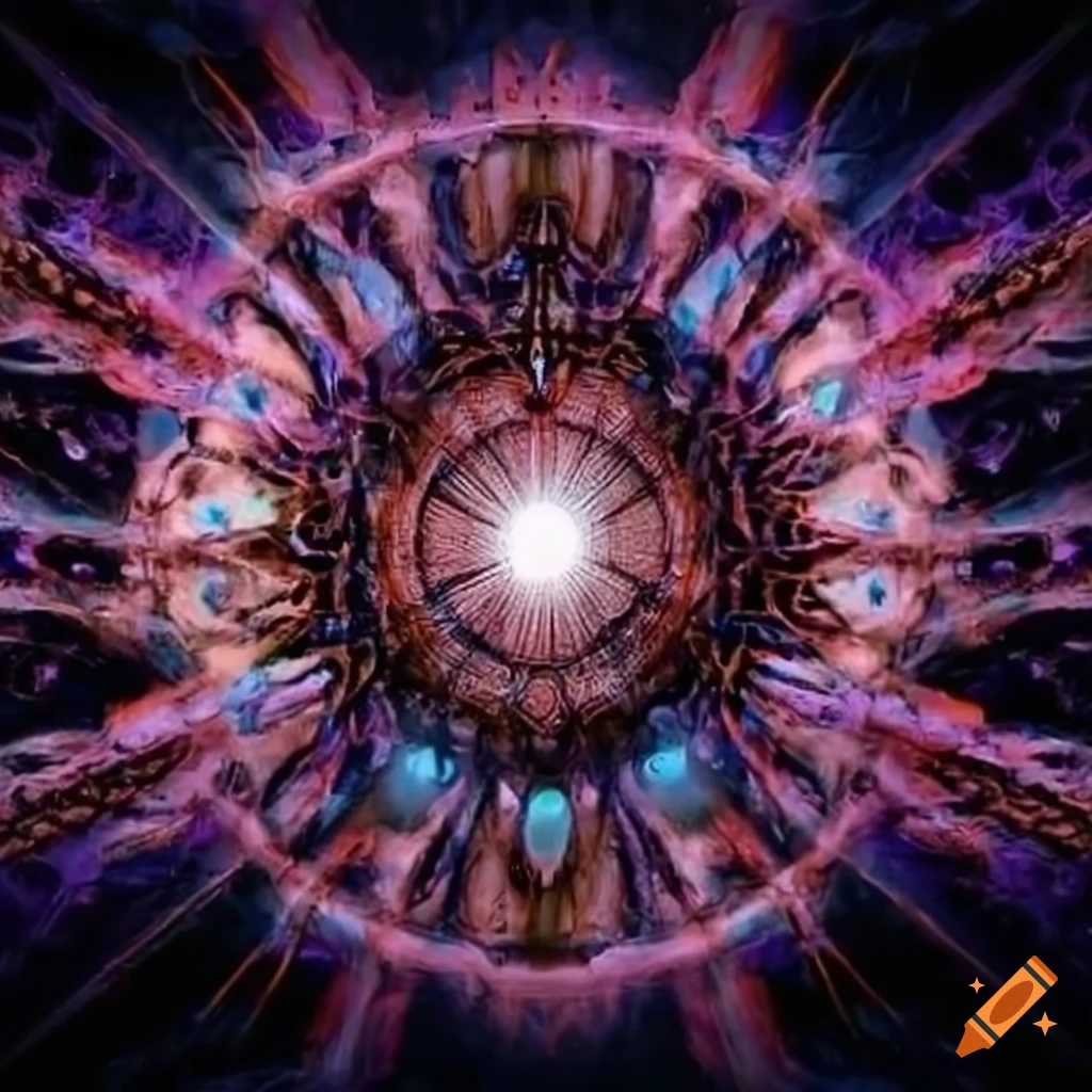 surrealist artwork of a cybernetic angelic wheel
