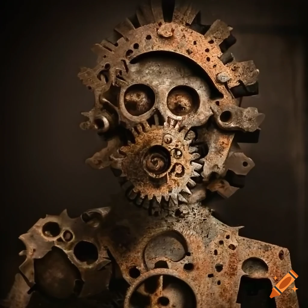 steampunk zombie made of gears and clockwork