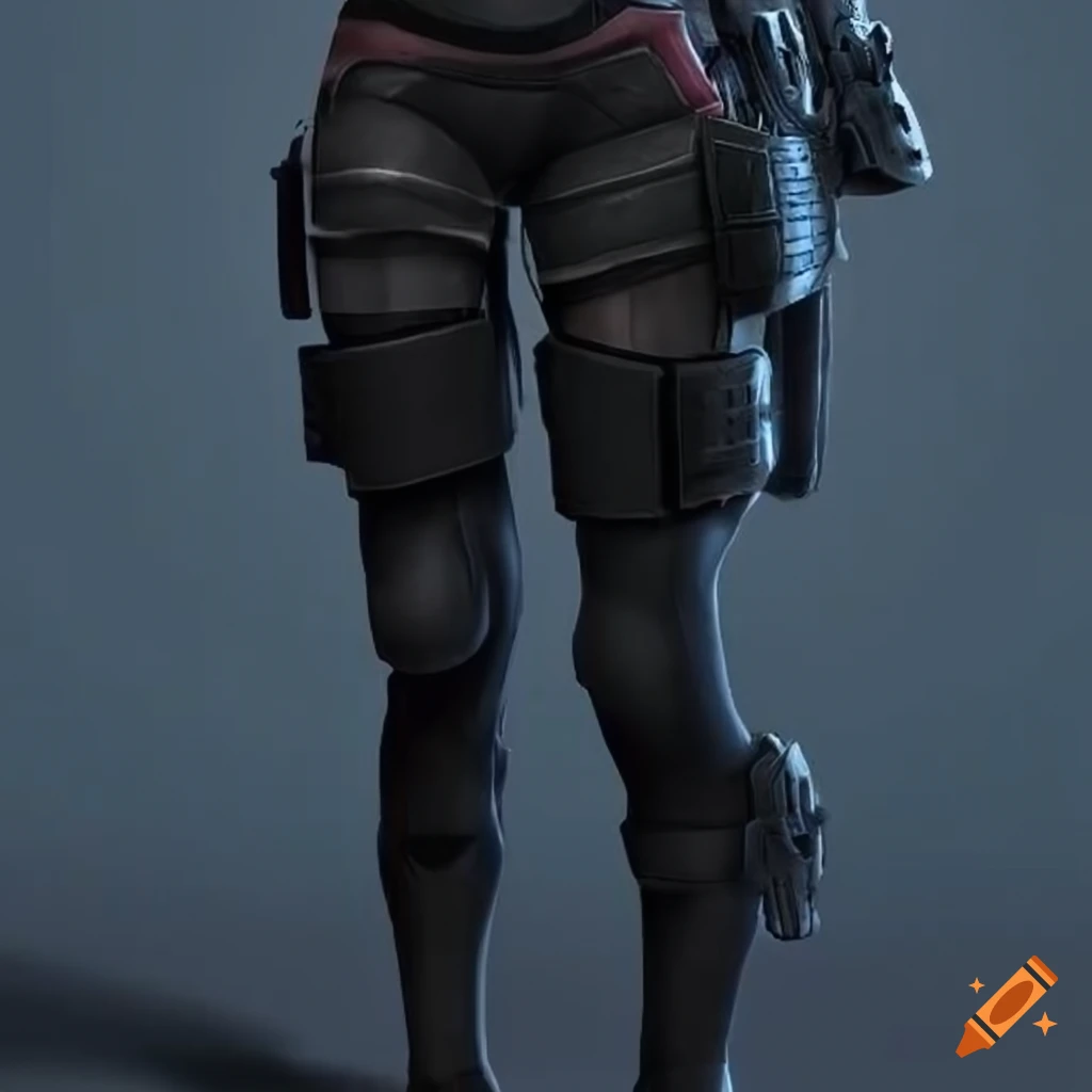 sci-fi mercenary character with thigh high socks