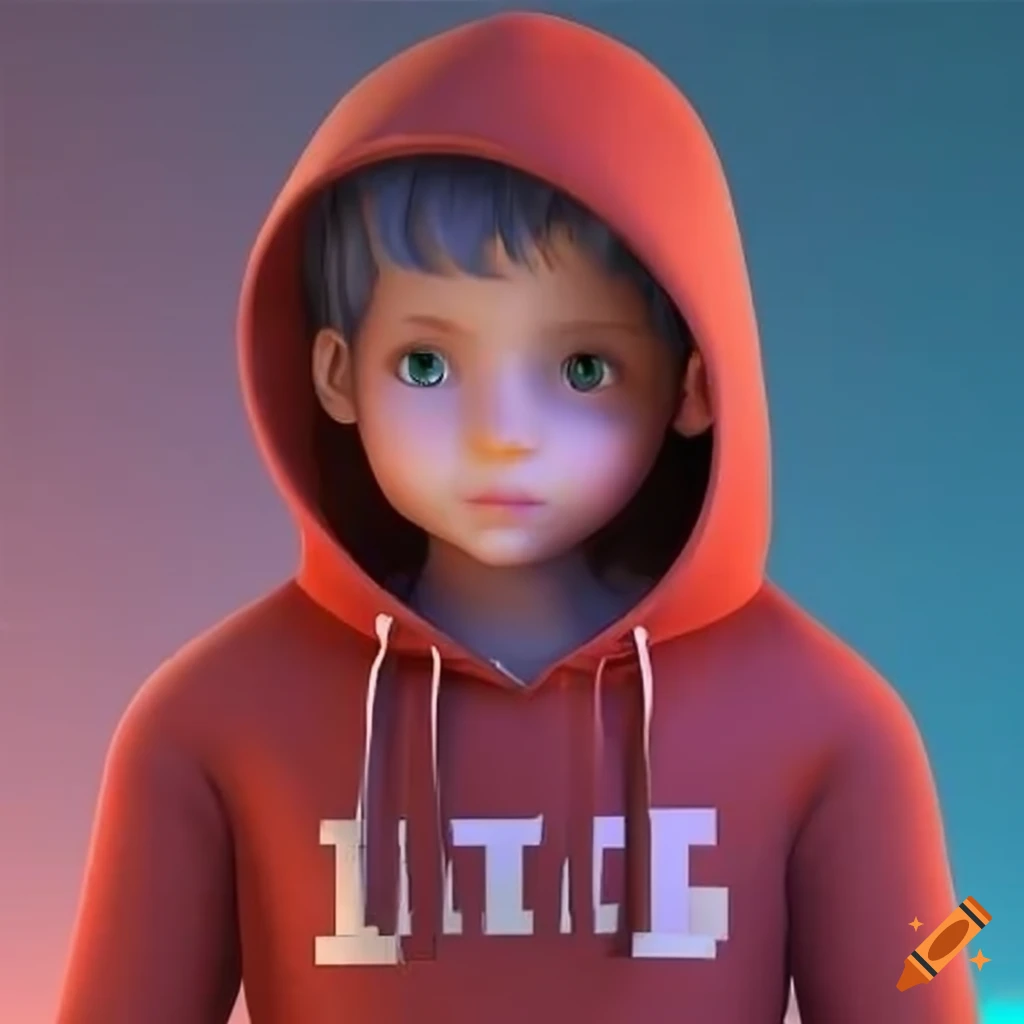 3d boy wearing a hoodie with the name fitri on Craiyon