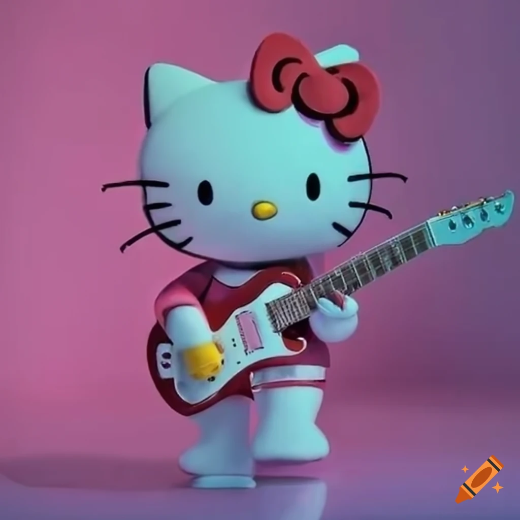 hello kitty playing electric guitar